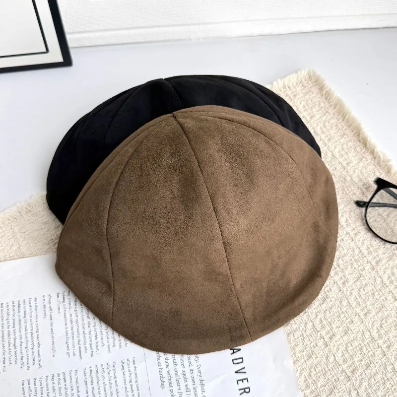 Premium Suede Short Brim Newsboy Cap Solid Minimalist Versatile Literary Hat Casual Daily Stroll Dating Ladies Elegant Fashion