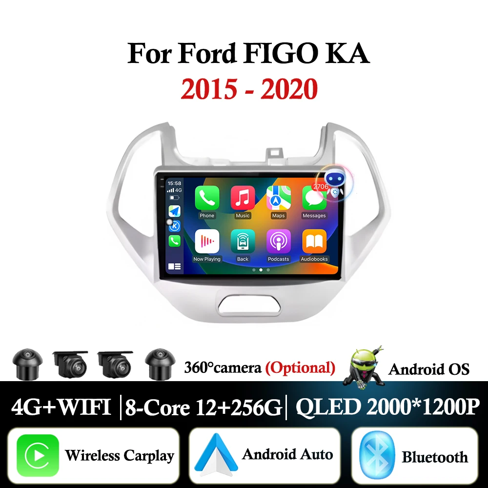 For Ford FIGO KA 2015 2016 2017 2018 2019 2020 Car Radio Multimedia Video Player GPS Navi BT Android Auto Carplay Head Unit