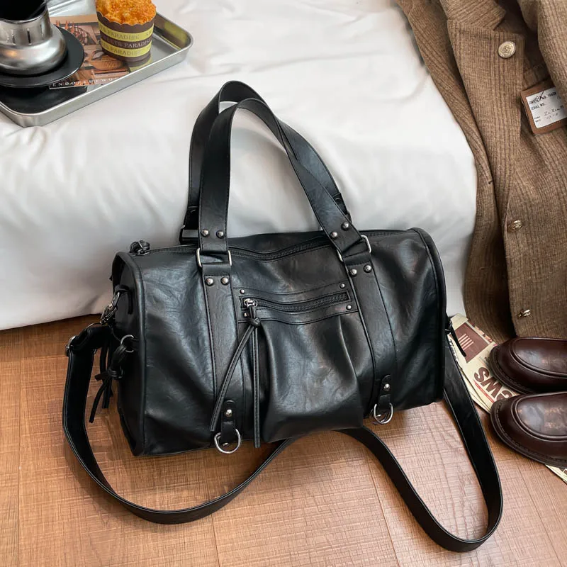 

Y2K Spicy Locomotive Сумка через плечо на одно плечо Черная мотоциклетная сумка из искусственной кожи Женская сумка большой вместимости Дорожная сумка Кофе