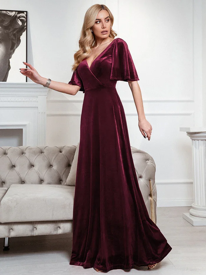 Ever Pretty Elegant Double Deep V Neck Retro Velvet Party Dresses For Women