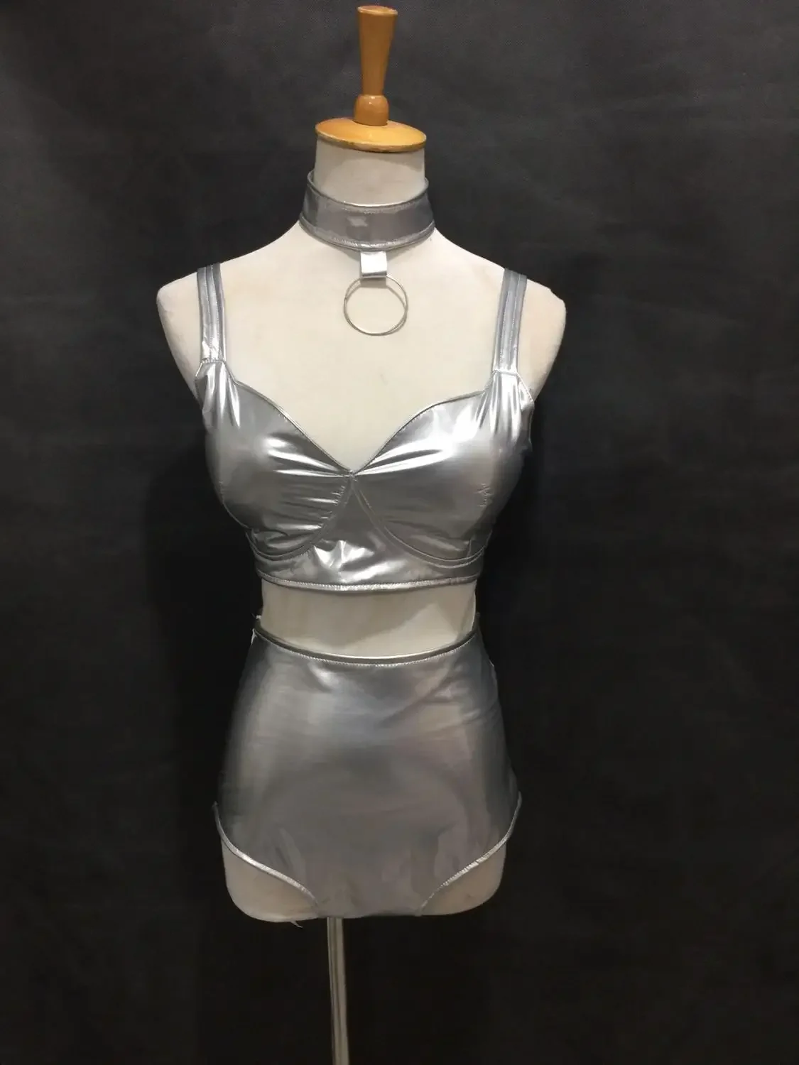 Set bikini in pelle PU verde fluorescente Costume da pole dance sexy Discoteca Bar DJ Donne Cantante Ballerino Team Jazz Stage Wear