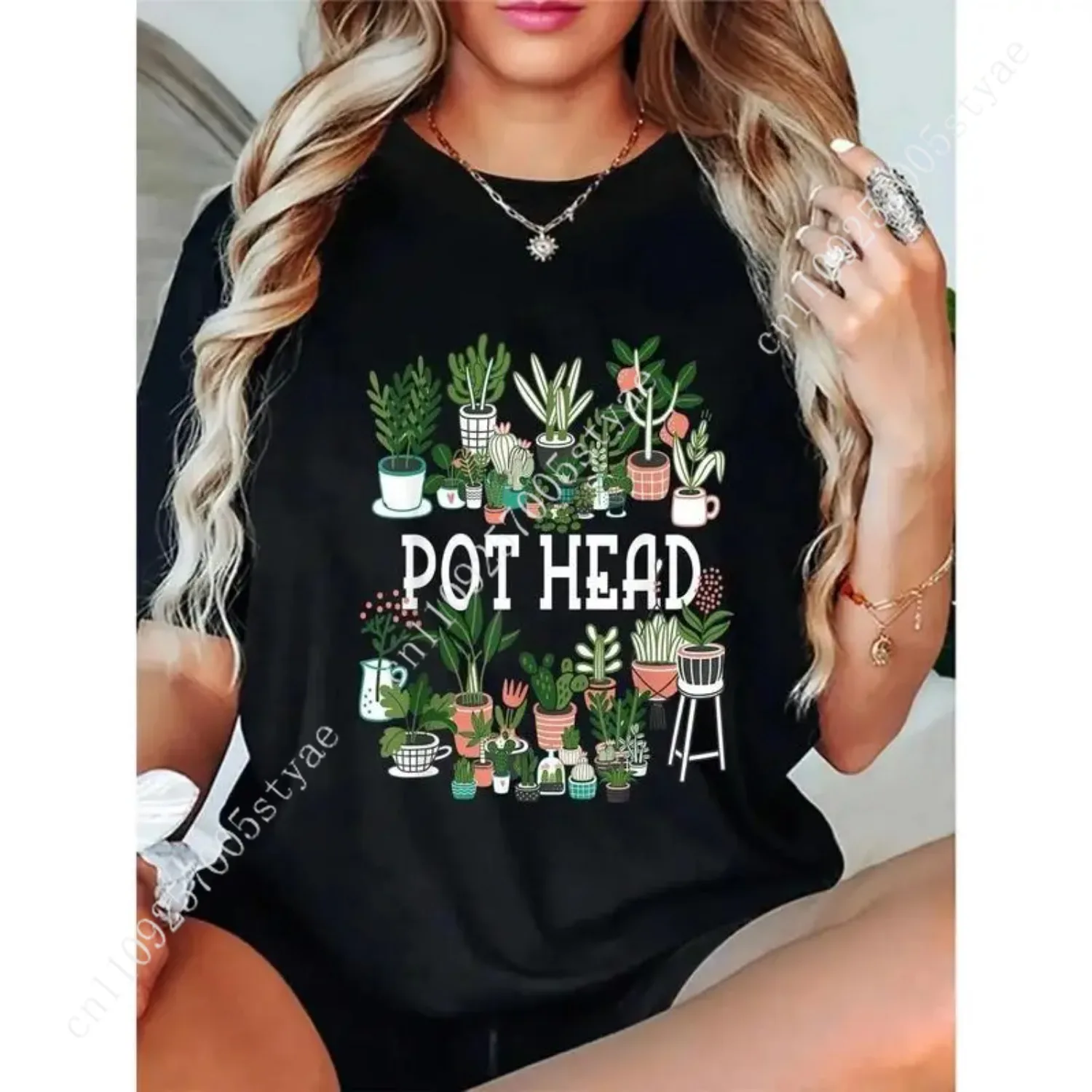 100% Cotton Plant Lover and Gardener: Pot Head Succulent Short Sleeve T-Shirt Breathable Fabric Matching Summer