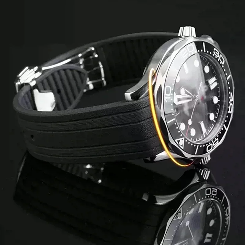 حزام ساعة مطاطي لأوميغا فرس البحر 300 مرصد الغوص استبدال الأصلي أسود أزرق مقاوم للماء ساعة اكسسوارات الفرقة 20 مللي متر