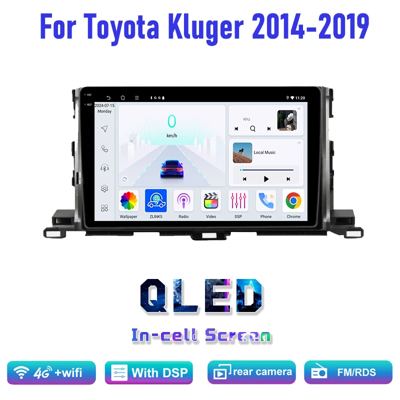 9'' Android 15 Car Radio 2DIN For Toyota Kluger 2014-2019 Wireless Apple Carplay GPS FM Bluetooth Head Unit