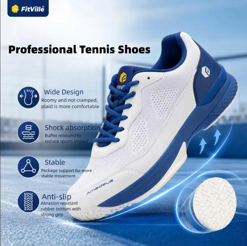 

FitVille Men'S Tennis Shoes Wide Width 2E Professional Training Sneakers Breathable Non-Slip For Racquet Sport Arch Support