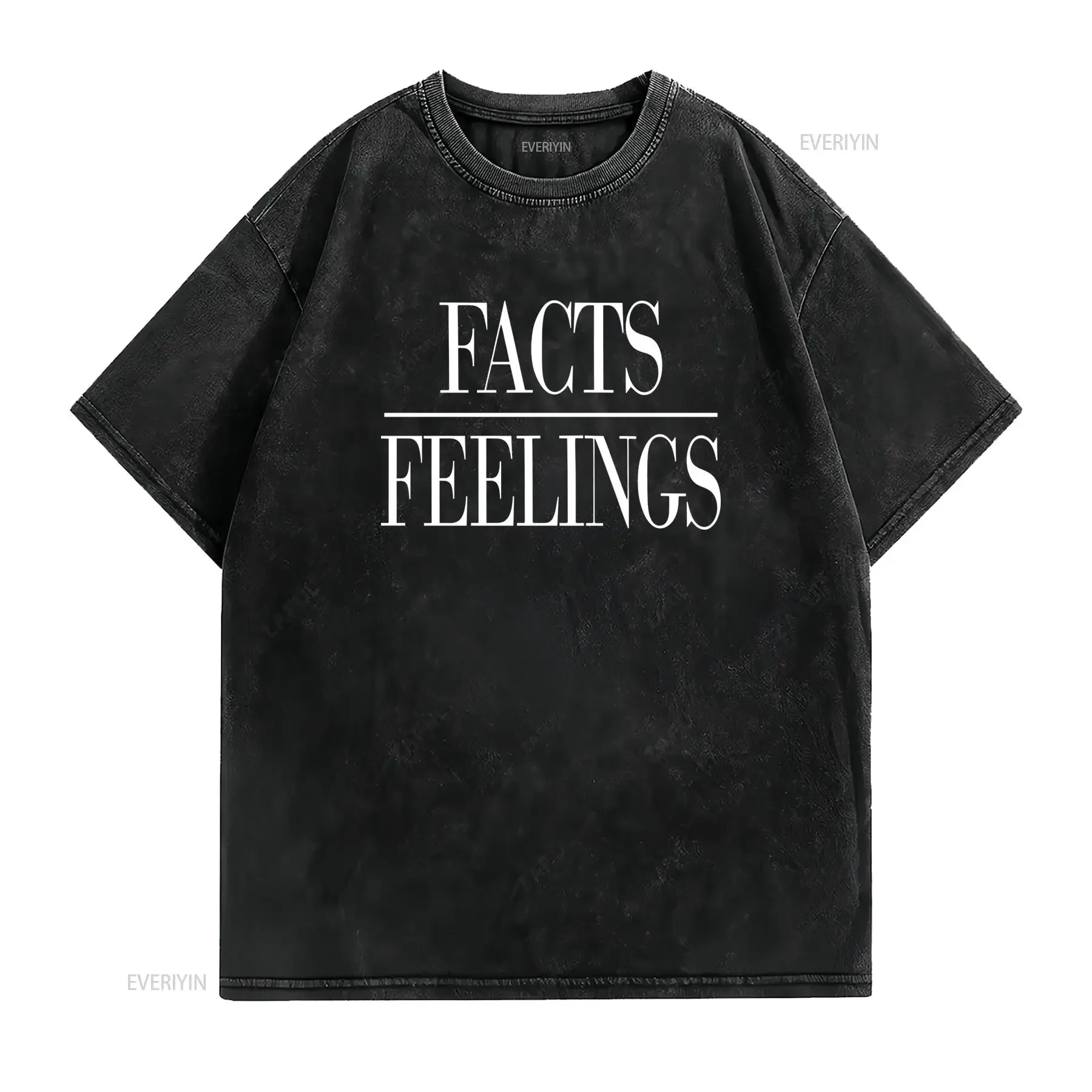 Minimalist Streetwear Facts Over Feelings Slogan Print Casual T Shirt vintage Washed homme streetwear Breathable Comfortable