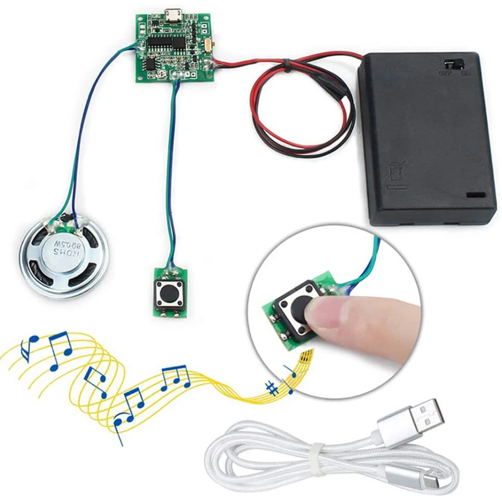 Recordable Sound Module 8M MP3 WAV Voice Player Programmable Board with Speaker Button Control for for DIY Music Box Gift