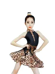 1pcs/lot Leopard Print Girls Latin Dance Dress Children Ballroom Stage Performance Costumes Sleeveless latin dress