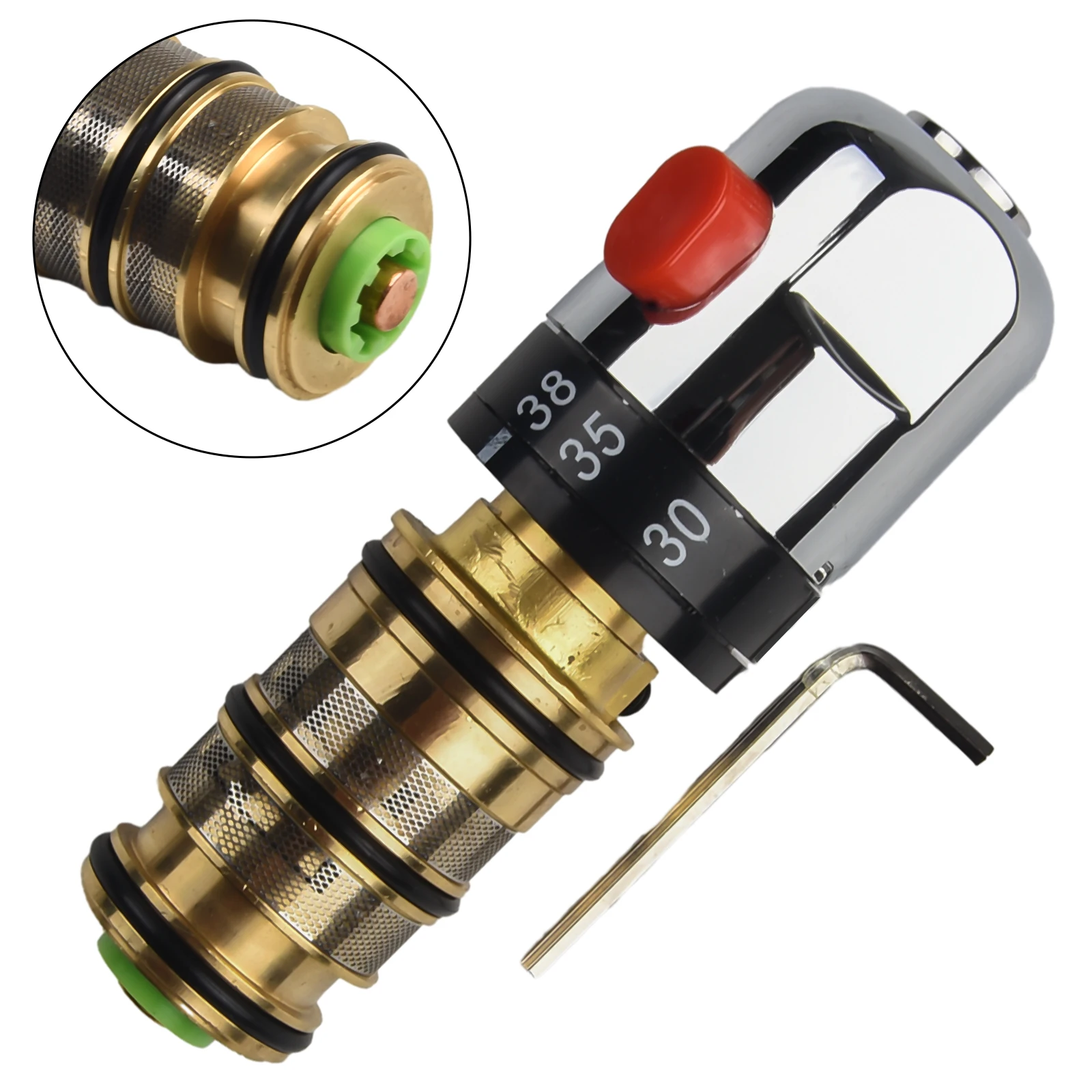 Thermostatic Cartridge Valve Repair Kit with Brass Material for Bath Shower Mixer Featuring Safety Stop Button