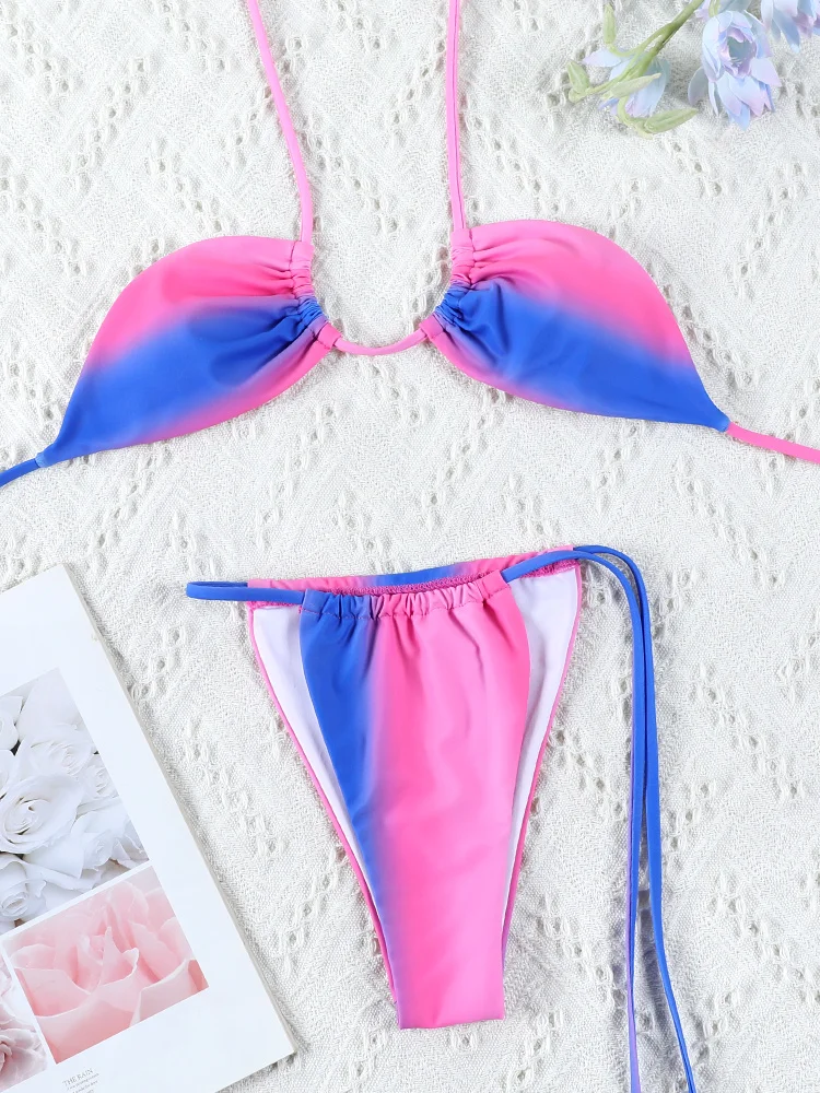

ZRTAK 2026 Tie Dye Bikini women's bikinis Set Sexy Swimwear Women Block Color Adjust Bathing Suit High Quality Bandage Swimsuit