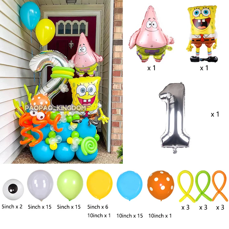 SpongeBob Schwammkopf Folienballon-Set Niedliche Cartoon-Ballons für Kinder Jungen Mädchen Geburtstagsfeier Dekorationen – Detail 1