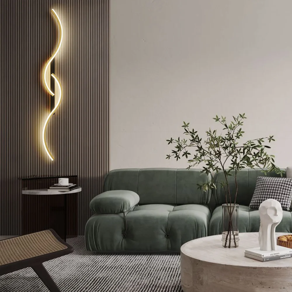 

Minimalist Curve Led Wall Lamp for Living Room Bedroom Bedside Led Sconce Long Strip Indoor Illumination Home Lighting Fixtures