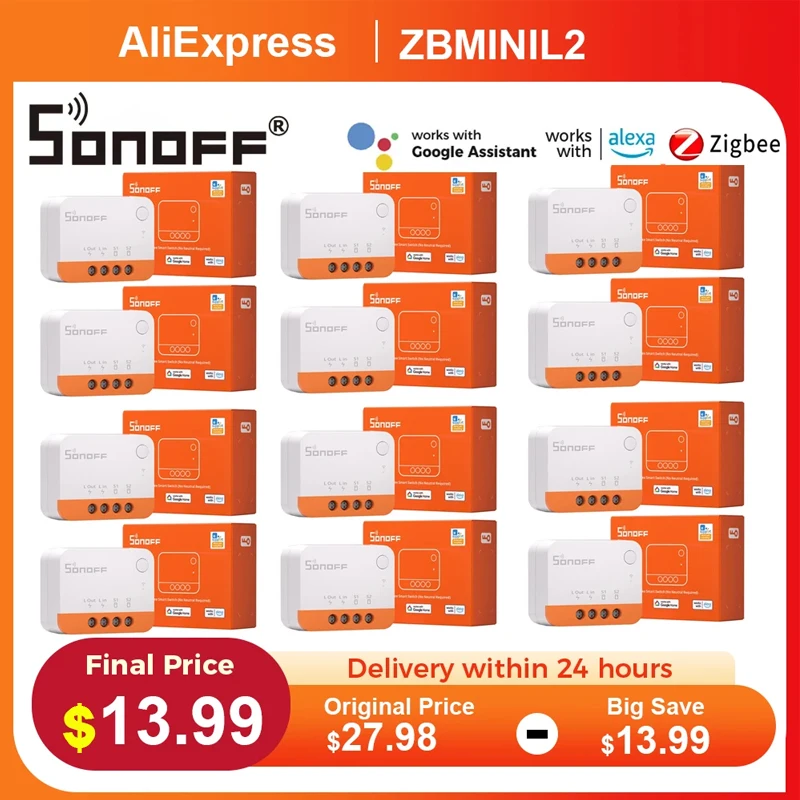 SONOFF ZBMINI L2 Zigbee Smart Switch Mini L2 Zigbee Zbminil2 No Neutral Wire Two-Way Control Required 1-Gang Alexa Google Home