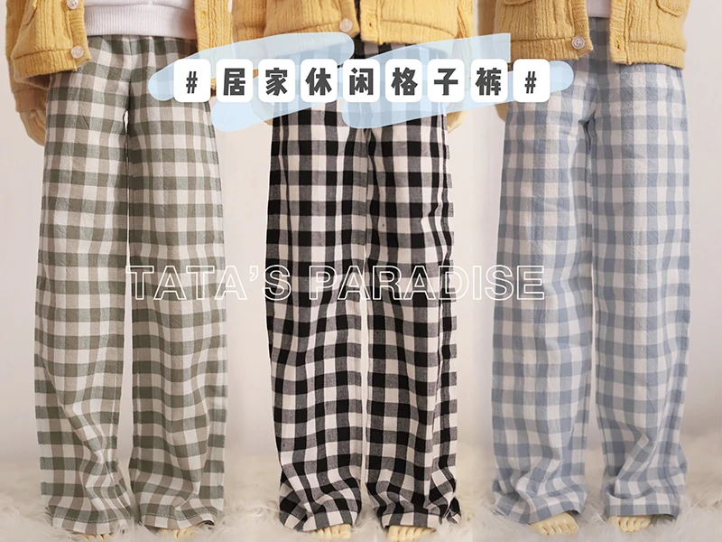 BJD Doll Pants Daily Casual Checkered Sleeper Pants Wide Legs Loose Stepping Pants For 1/3 1/4 BJD SD DD MSD MDD SD16 SD17 Doll