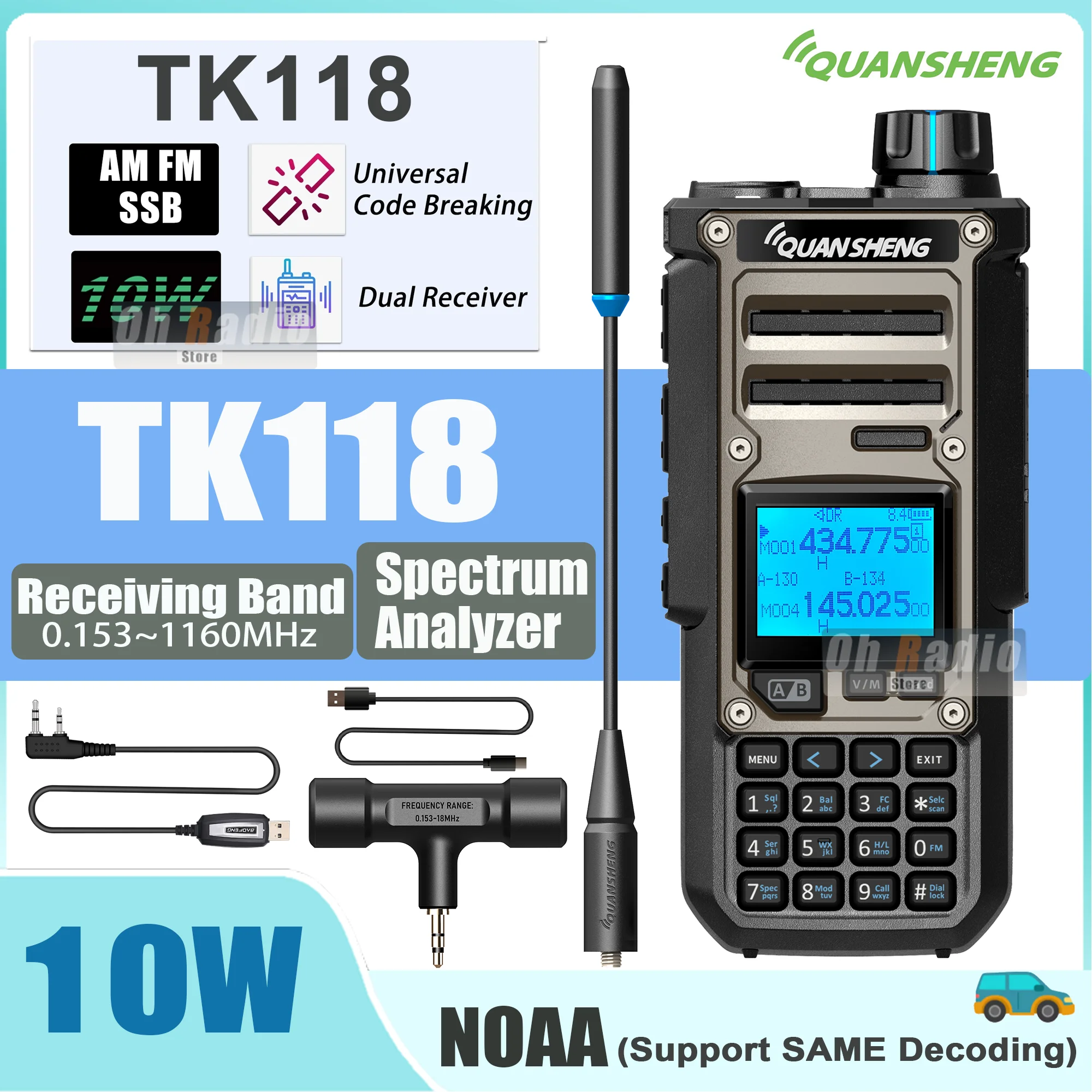 Quansheng TK11(8) 10W Walkie Talkie AM FM SSB Dual Receiver 3000mAh Magic Voice Spectrum Analyzer Remote Kill TK118 Ham Radios