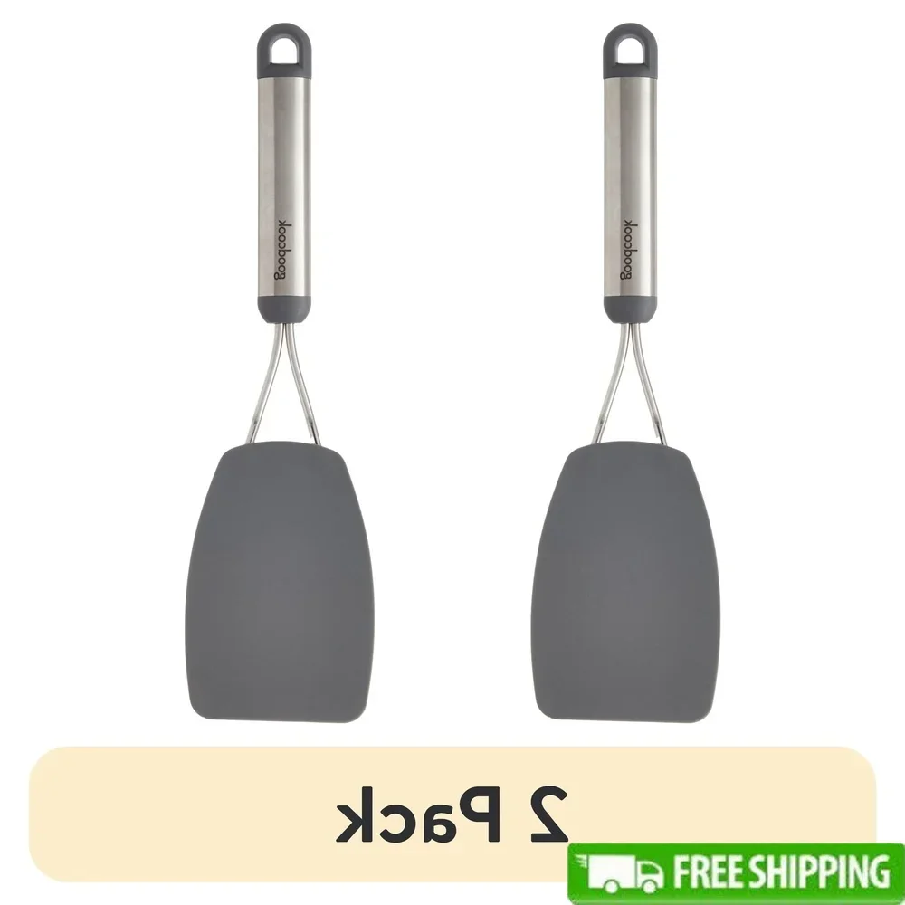 

2 Pack Nylon Turner Heat Safe Flexible Flip Turner Pancakes Eggs Cookies Durable Stainless Steel Handle Non-Stick Cookware