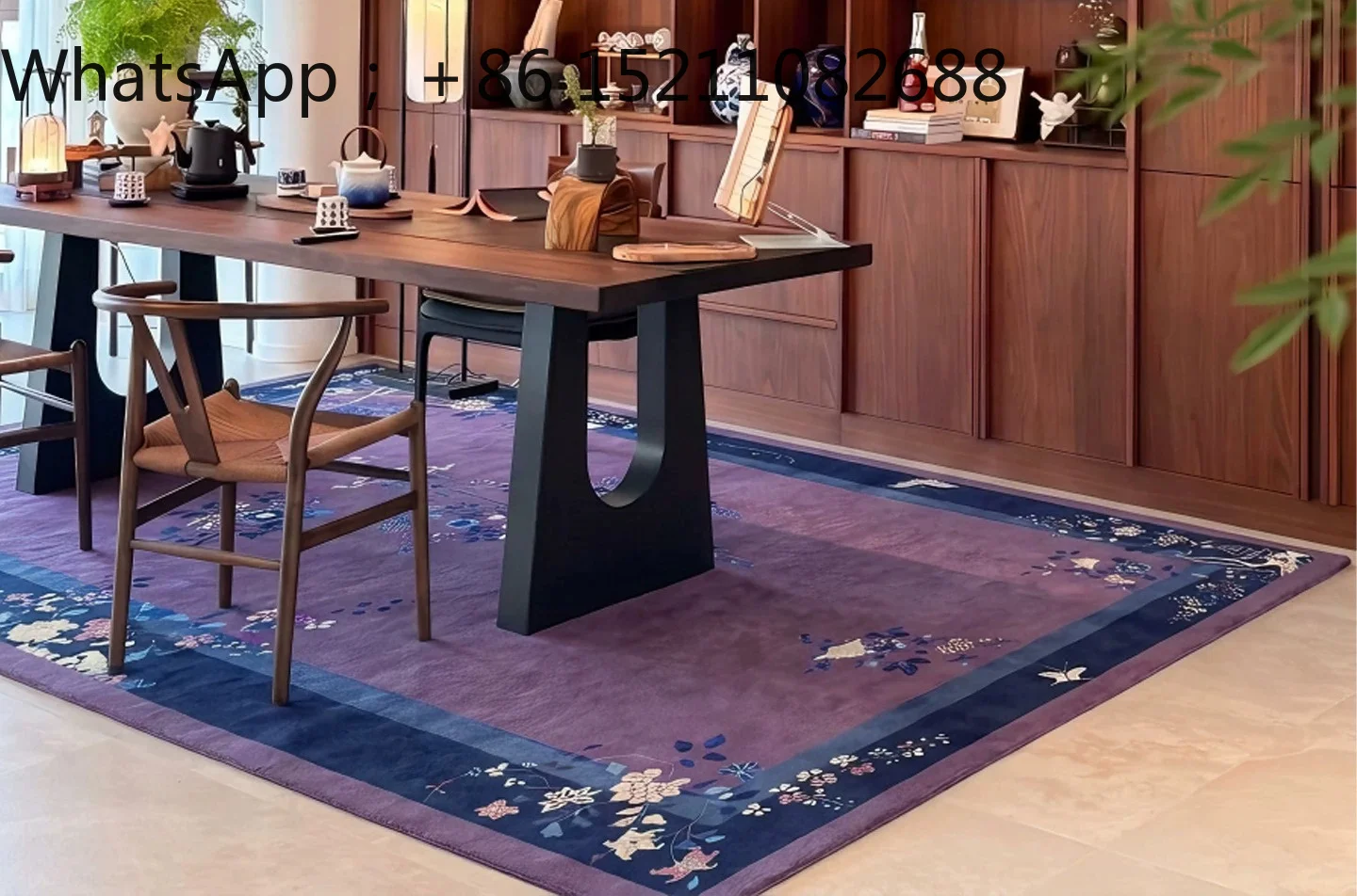 SCY living room carpet purple flower and grass retro wool bedroom bedside blanket medium antique sofa blanket