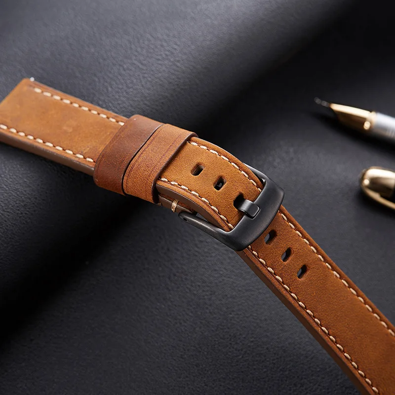 UTHAI G37 Geniune High End Vintage Waterproof Calfskin Strap 20 22 24mm Strap for Samsung Watch Strap for Huawei Watch watchband