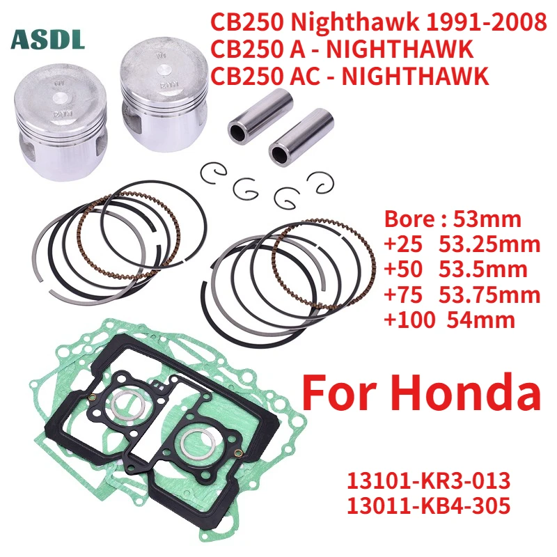 

Motorcycle Engine Parts Piston Rings Kit Overhaul Gasket Mat Repair Pad Set for Honda CB250 Nighthawk 250 CB 250 A AC 1991-2008