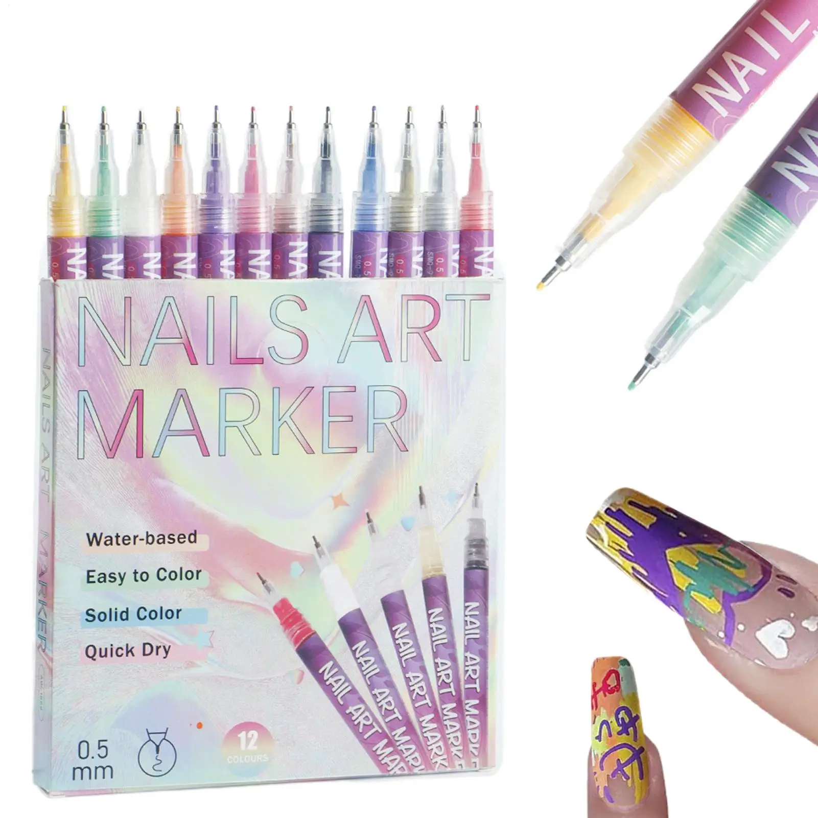 

12Pcs/Set Nail Acrylic Graffiti Pen Colourful Nail Marker Drawing DIY Beauty NailArt Tool Waterproof And Quick Drying Nail Mark