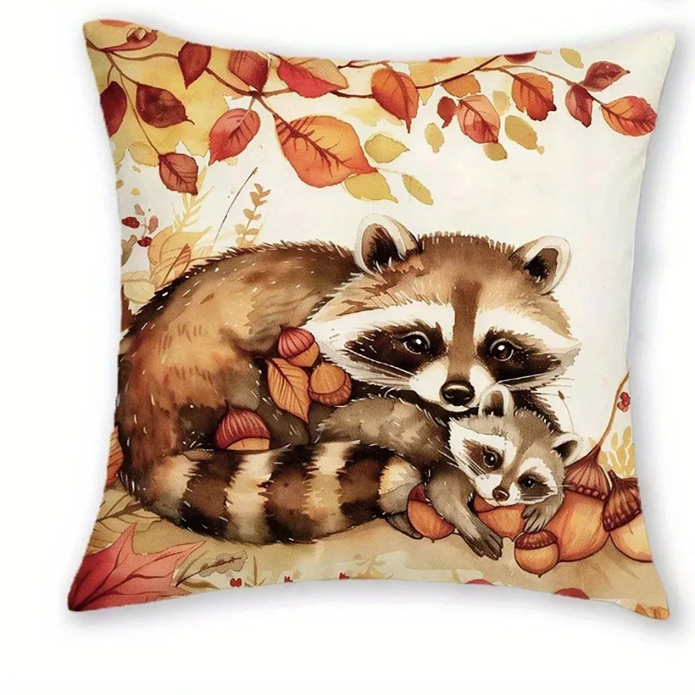 

Autumn Woodland Animal Pillowcase 2D Flat Printed Peach Skin Deer Fox Owl Pillow Cover Fall Farmhouse Sofa Decor Cushion Cover