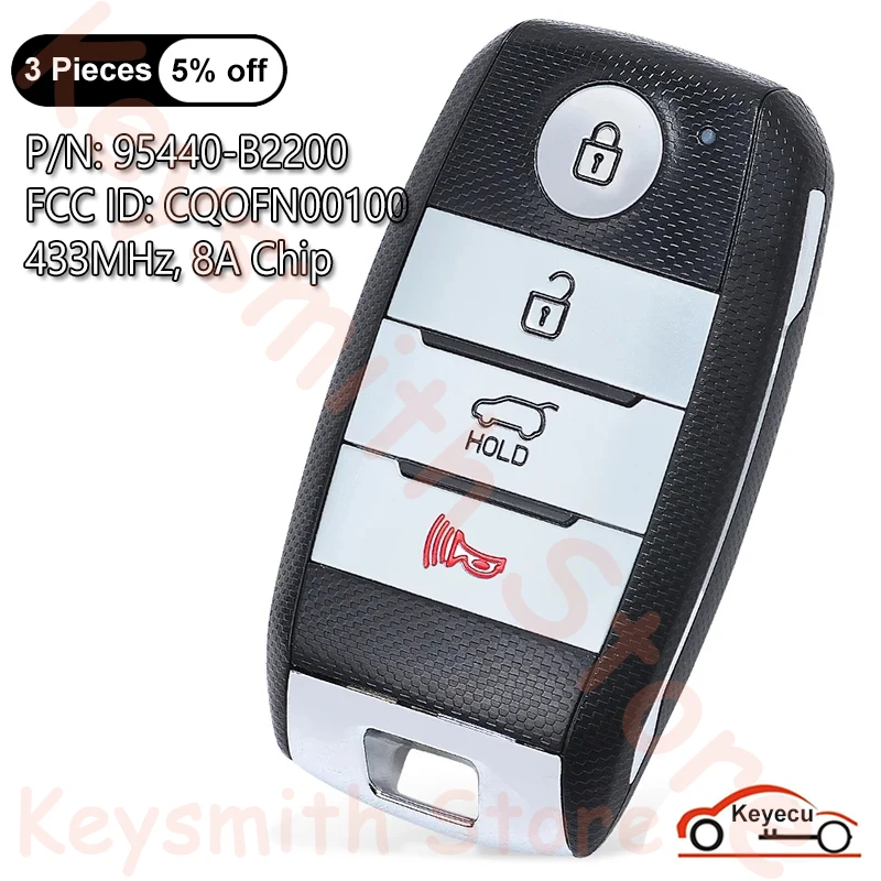 KEYECU 4 przyciski 433MHz 8A Chip do KIA Soul 2014 2015 2016 Auto obudowa inteligentnego pilota z kluczykiem samochodowym Fob 95440-B2200 FCC ID: