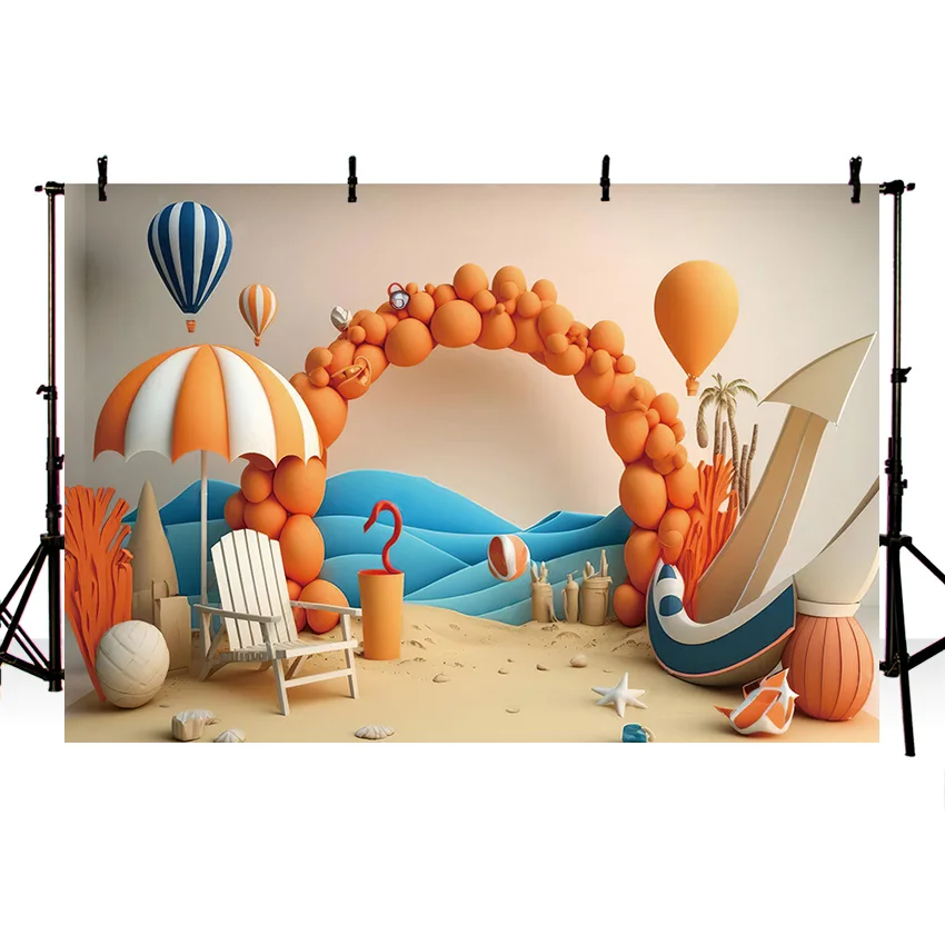 Mehofond Summer 3D Beachsand Seawater Photography Backdrop Family Holiday Party Hot Balloon Sands Photo Background Studio Prop