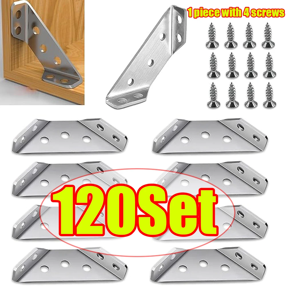 1-120Set Stainless Steel Furniture Corner Connector Angle Code 90 Degrees Right Angle Fixed for Various Places of Furniture