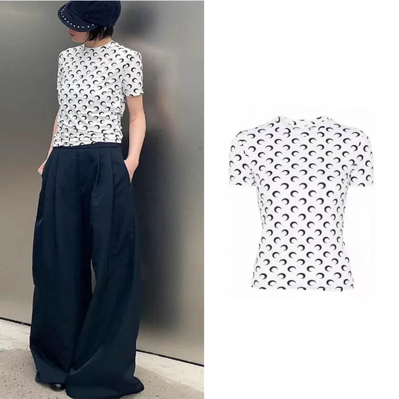 Women's Moon Print Short Sleeve T-Shirt Summer Casual Top