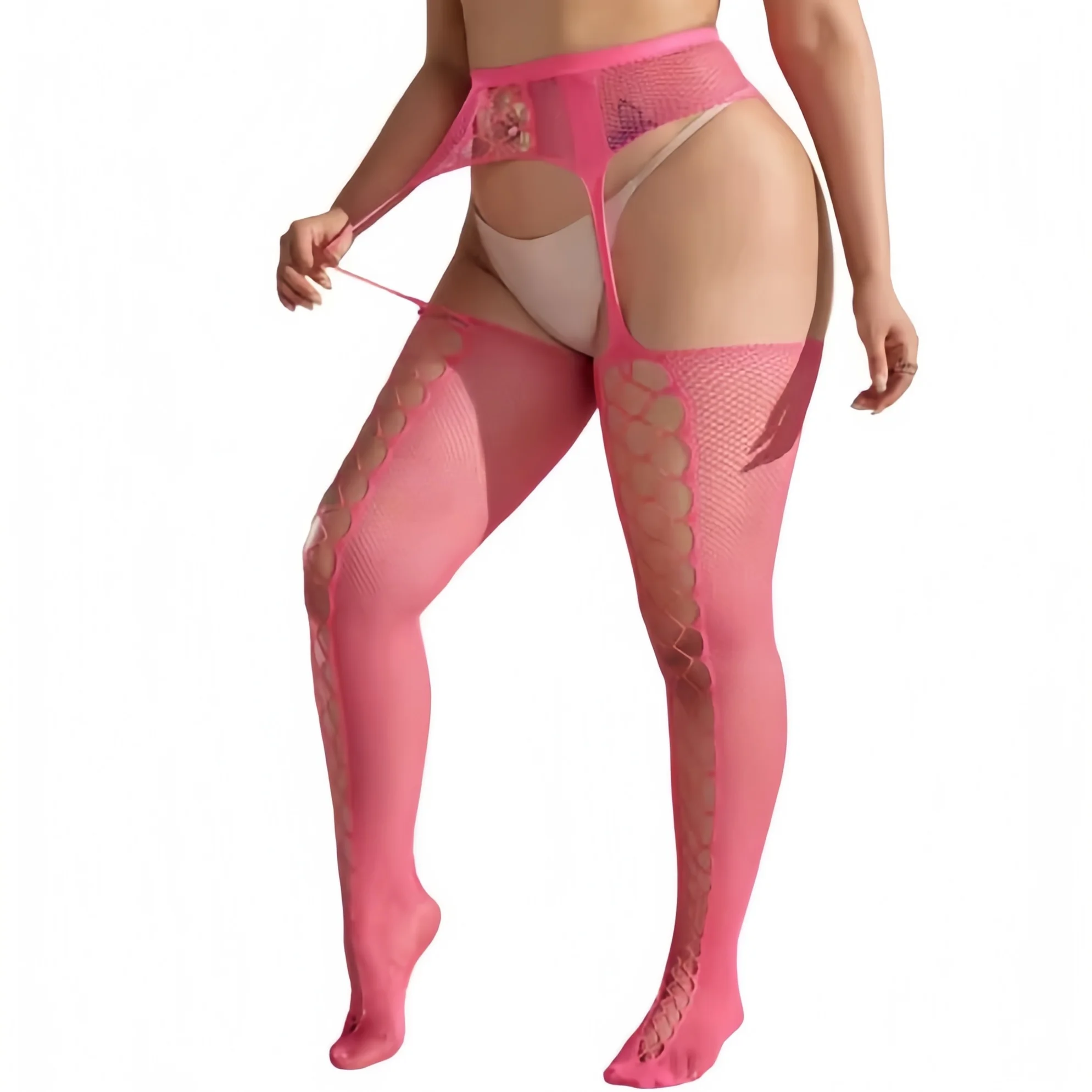 Modische, große, rote Netzstrümpfe mit Spitze für Weihnachten, knielange, schwarze Netzstrümpfe, lange Socken für Damen, 3XXXXL, 4XL, Clubwear, sexy. – Detail 5