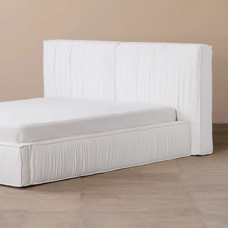 

Wash cotton and linen pleated fabric double bed, retro soft bag leather 2 meters double bed