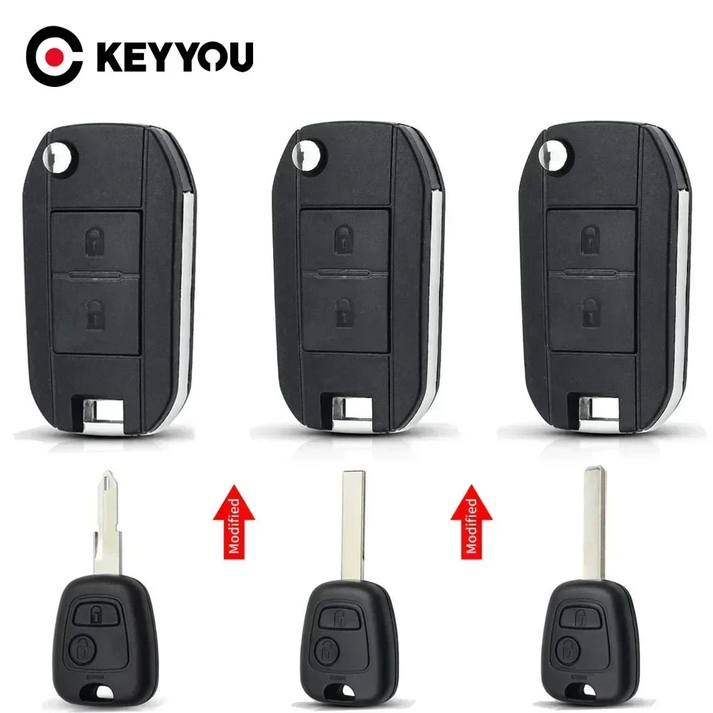 KEYYOU 1PCS Flip Geändert Auto Schlüssel Shell Fall Für Citroen C1 Für Peugeot 307 107 1007 207 407 607 206 205 106 405 HU83 NE73 Klinge