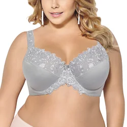 Plus Size Lace Bras For Women's Underwear Thin Underwired Soft Bra Gray Big Size Female Top Large Size 38-54 C D E F G H I J Cup