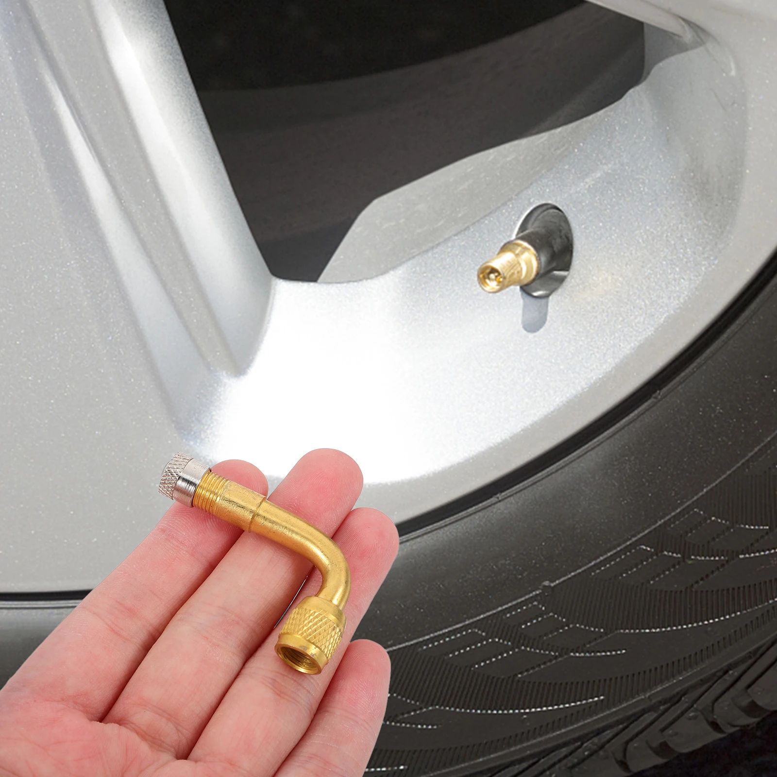 

90 Degree Brass Air Tire Valve Extension Adapter Durable Stainless Steel for Motorcycle Car Truck Bike Valve Stem