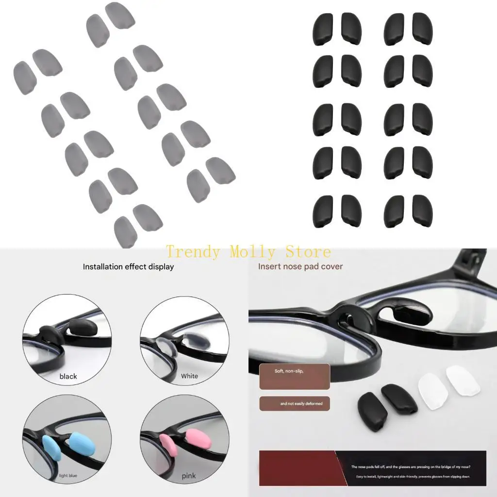 

N5KB 10 Pairs Black Silicone Nose Cushions Anti Slip Design for Glasses Comfort