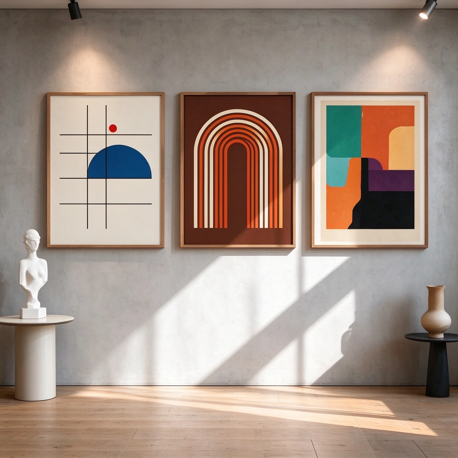 3pcs Retro Futurism Canvas Painting, Pop Art Geometric Color Block Wall Art Optical Illusion Print Living Room Office Unframed
