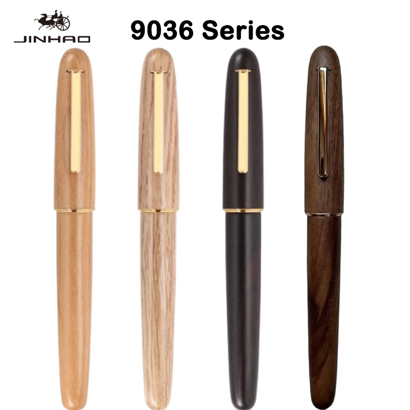 JINHAO 9036 Natural Wood Handmade Fountain Pen EF/F/M Gold Clip Ink Pen Business Office Gift School Supplies Stationary PK 82