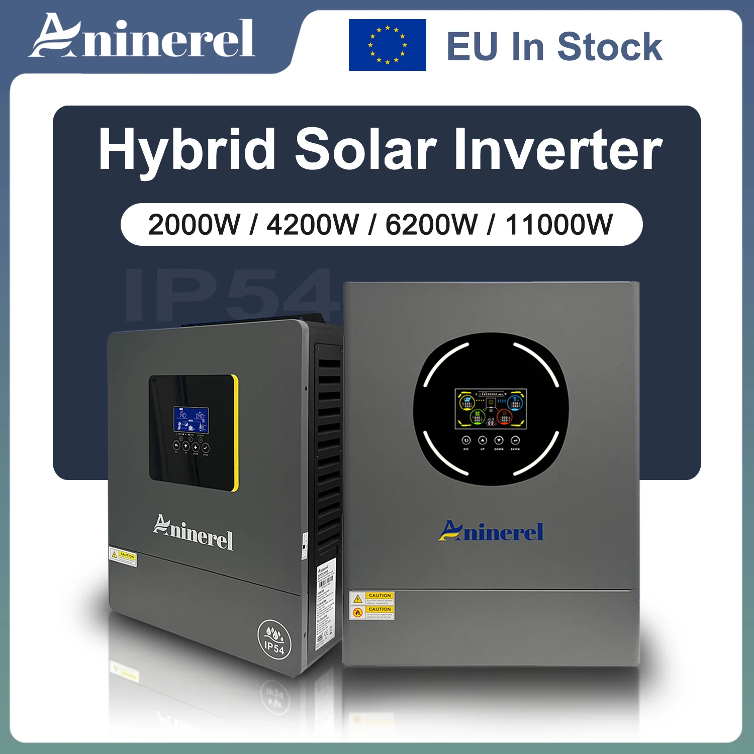 Aninerel Onduleur Solaire Hybride 12V 24V 48V 2000W 4200W 6200W 11000W 220VAC à Onde Sinusoïdale Pure pour Usage Domestique 4.2KW 6.2KW IP54 Onduleur PV EU En Stock
