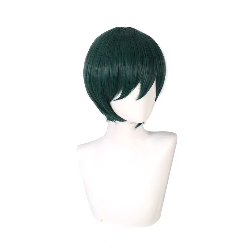 Anime 35cm Cosplay Wig Dark Green Short Heat Resistant  Hair Wigs Accessories