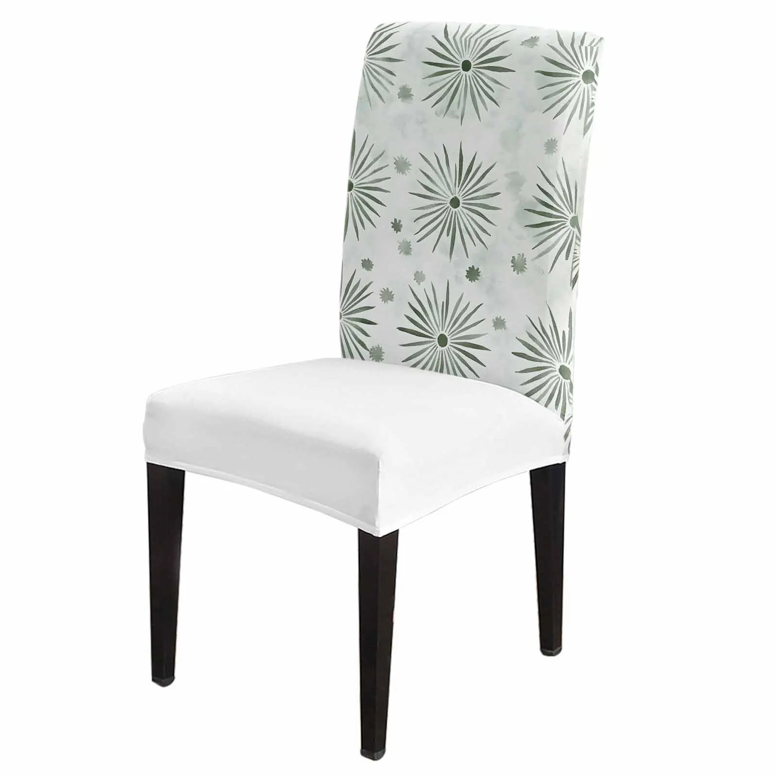 

Abstract Green Color Block Chair Cover Spandex Elastic Printing Dining Chair Kitchen Seat Case Stretch