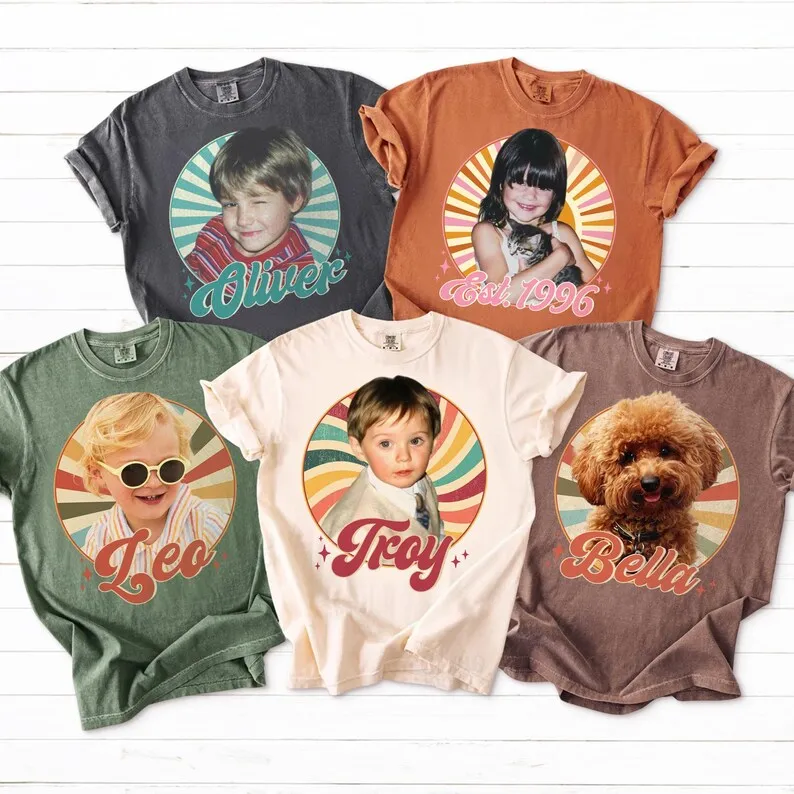 Custom Vintage Photo and Year Shirt Women Men Fashion Personalized Birthday Gift Vintage 30th 40th Birthday Party Design Shirt