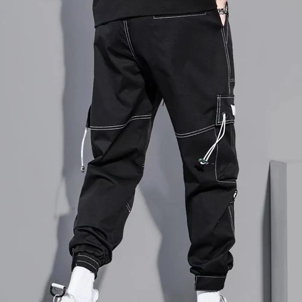 Men Streetwear Pants Men's Drawstring Cargo Pants with Elastic Waist Multi Pockets Ankle-banded Design for Daily Sports