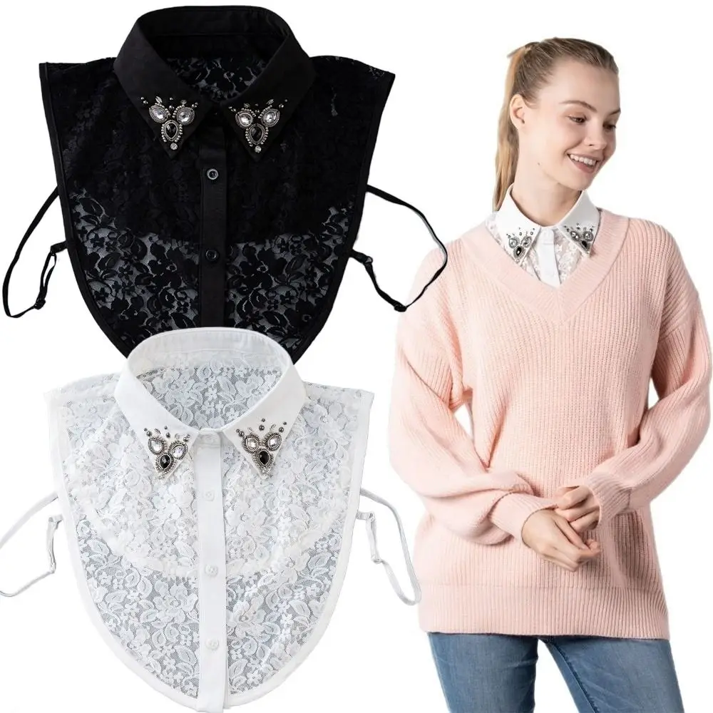 

Top Neckwear Shirt Fake Collar Clothing Accessory Lace Rhinestone Lace Bodysuit Handmade Embroidered False Shirt Collar