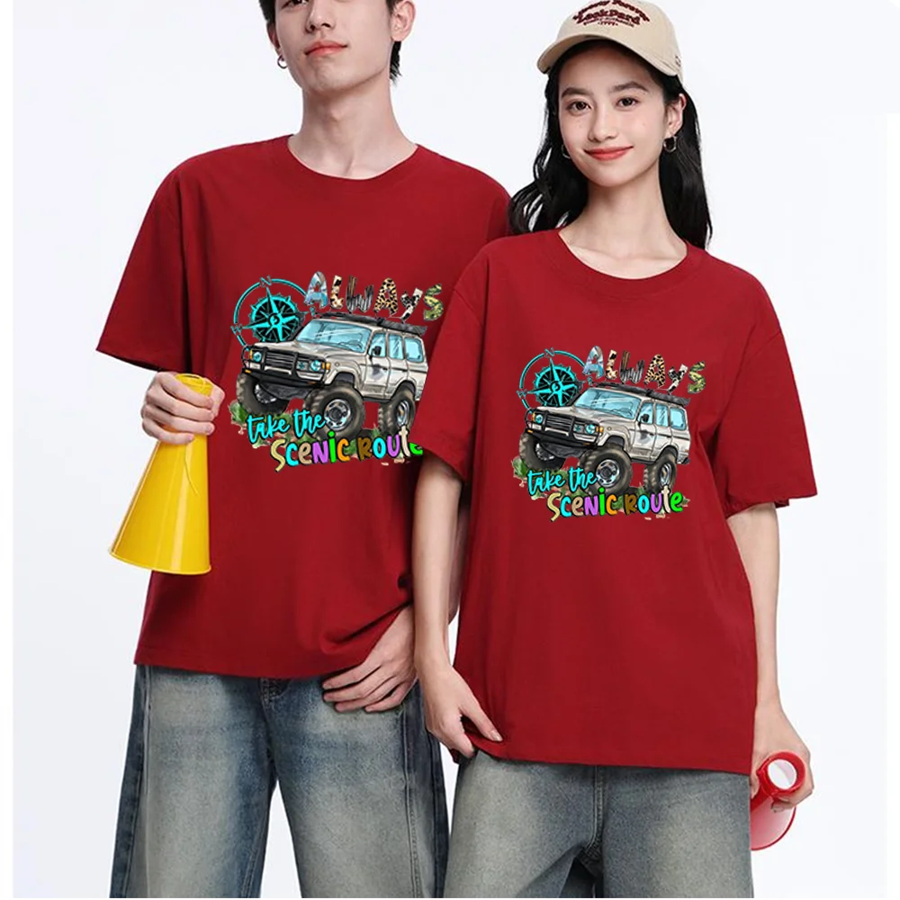 Offroad SUV Compass Scenic Route Printed T Shirt Breathable Fabric S-XXL Personalized Custom Casual Short Sleeve Tee Aesthetic G