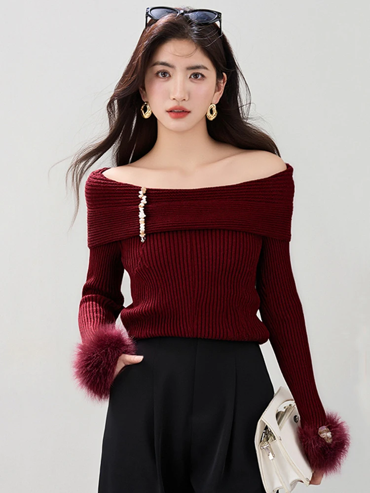 

Женский вязаный свитер Ele Long Sve, приталенный, повседневный, для зимы, новинка, однотонный, с дизайном на одно плечо