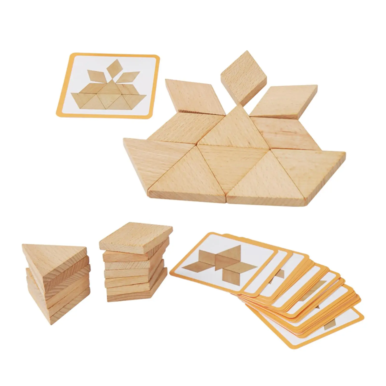 54x Wooden Pattern Blocks Set Developmental Games Preschool Learning Montessori Toys for Girls Boys Children Age 4+ Years Old