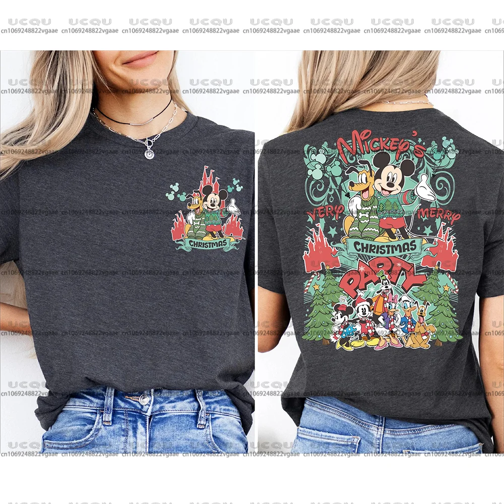 Disney Mickey Friends Xmas Girl Lovers T Shirt Felpa per le vacanze Regalo Y2k Top in cotone Disneyland Christmas Family Party Trip Tee