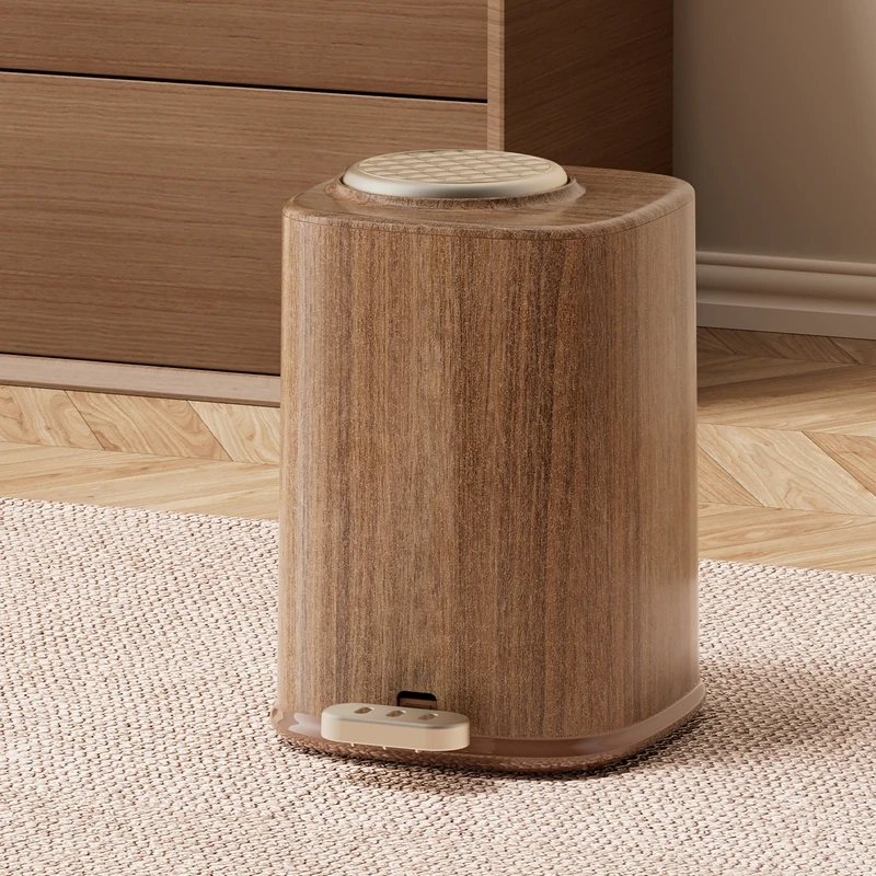 Large Capacity Living Room Wood Grain Plastic Trash Can with Lid, Foot Pedal, Top Press, Double Opening, Anti-Odor