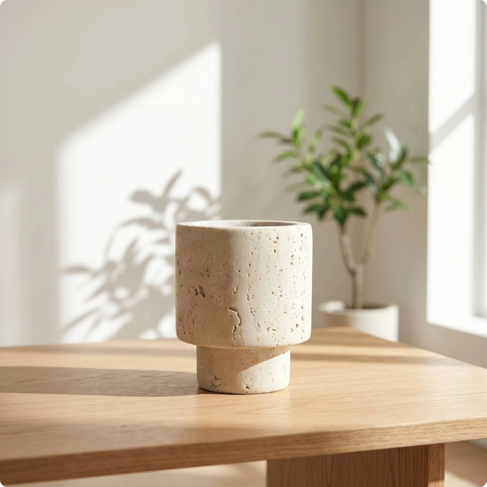 Travertine Vase Compact Sculptural Vase Small Easy to Clean for Coffee Table, Shelf view 2