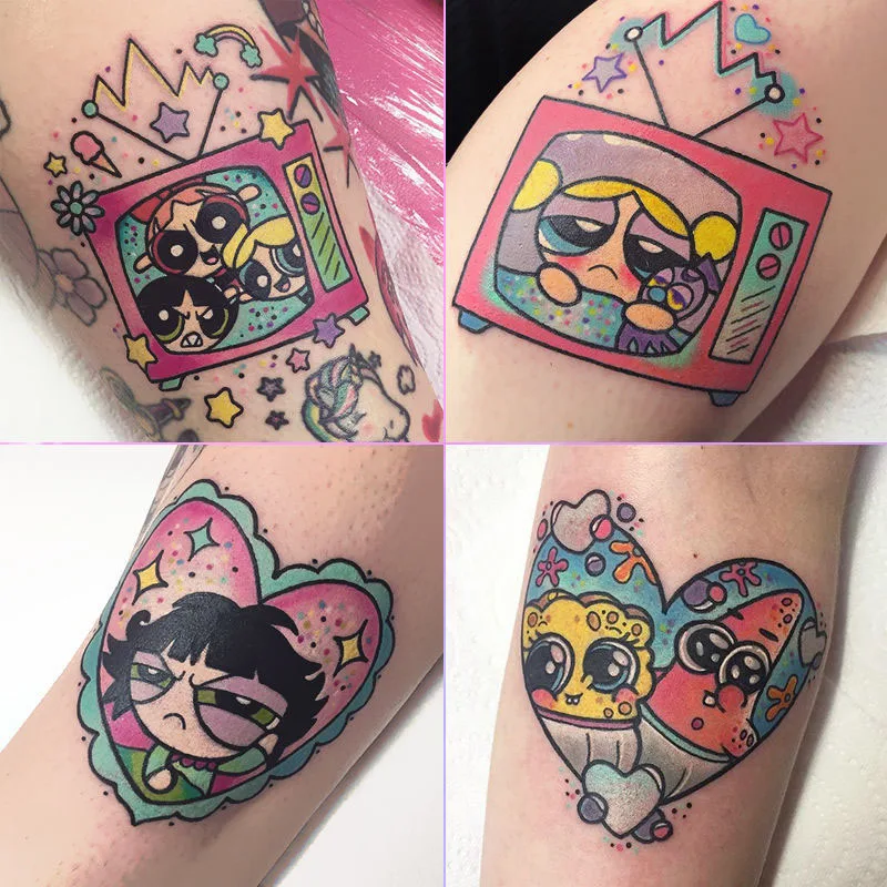 

17PCS The Powerpuff Girls Tattoo Stickers Pad Trunk Refrigerator Waterproof Anime Stickers Anime Figure Image Toys Sticker Gift